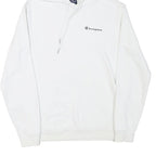 CHAMPION Mens White Pullover Hoodie S Classic Logo Cotton Blend Drawstring