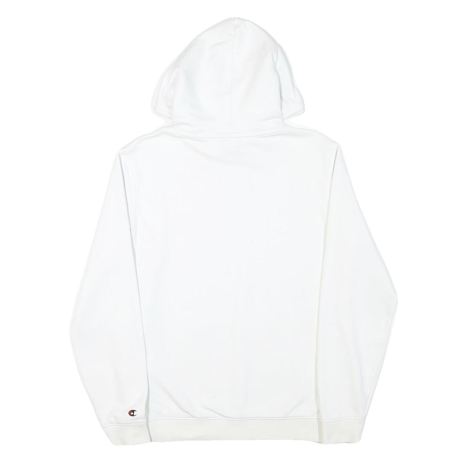 CHAMPION Mens White Pullover Hoodie S Classic Logo Cotton Blend Drawstring