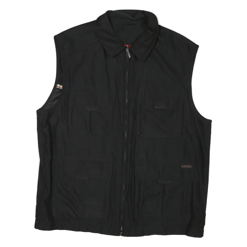 Mens Black Utility Synthetic Sleeveless Jacket L Zip Pockets Casual Outdoor