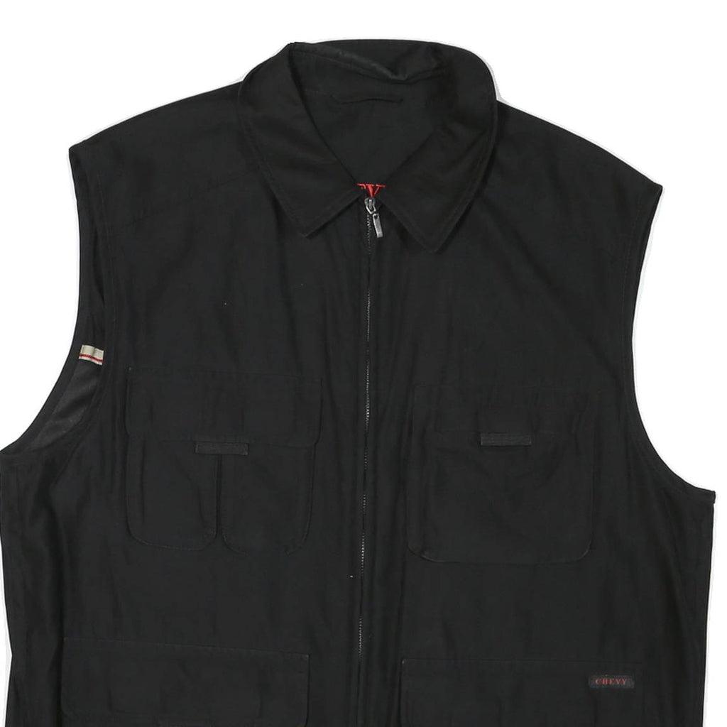 Mens Black Utility Synthetic Sleeveless Jacket L Zip Pockets Casual Outdoor