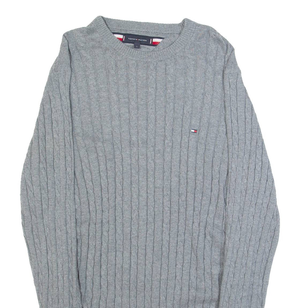 TOMMY HILFIGER Womens Jumper Grey Cable Knit L