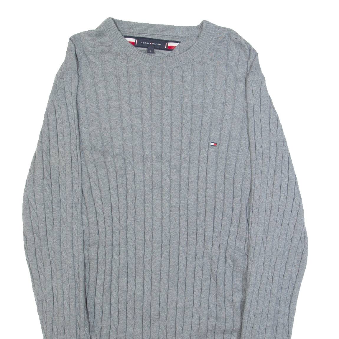 TOMMY HILFIGER Womens Jumper Grey Cable Knit L