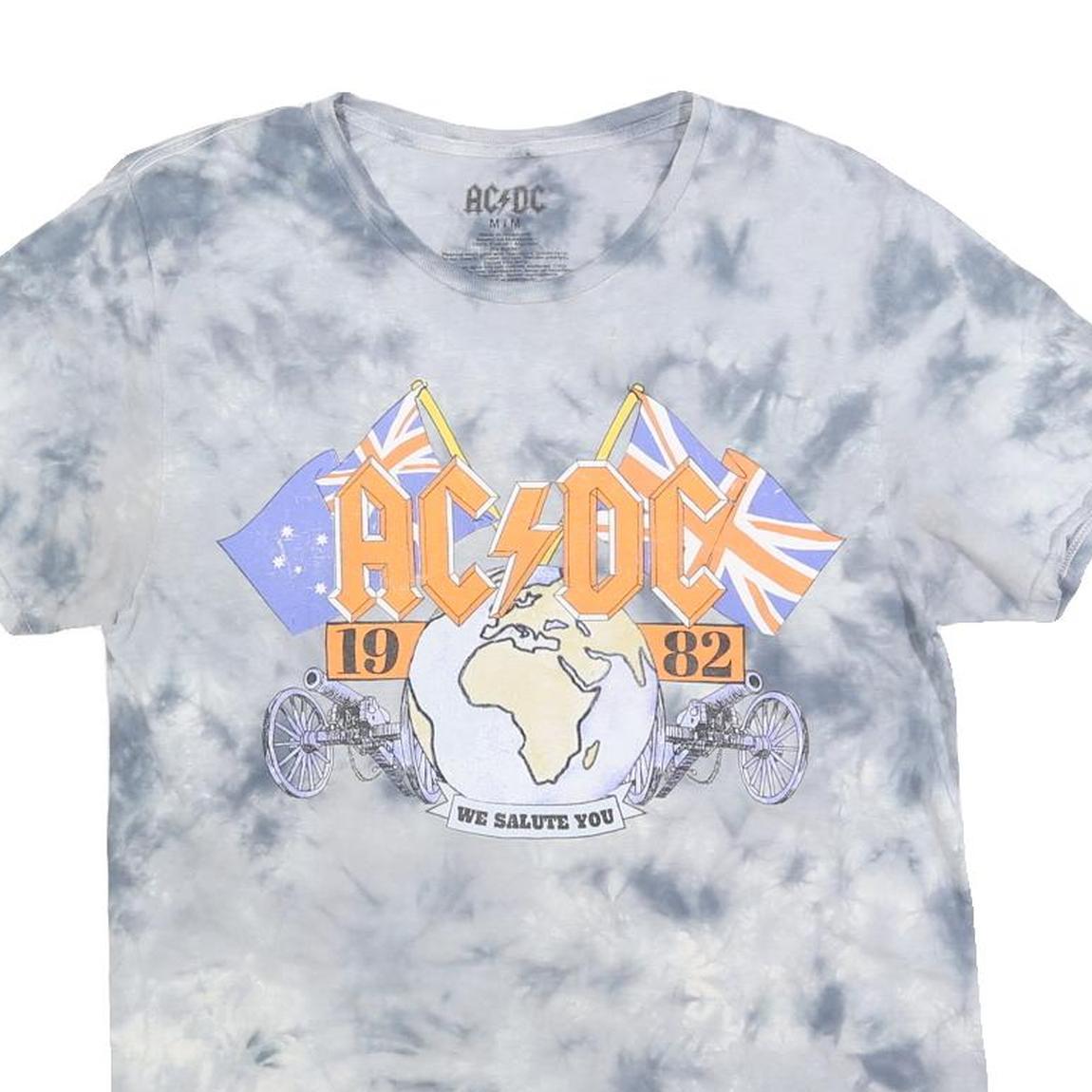 ACDC Mens Grey Tie Dye Graphic T-Shirt M Short Sleeve Crew Neck Rock Band