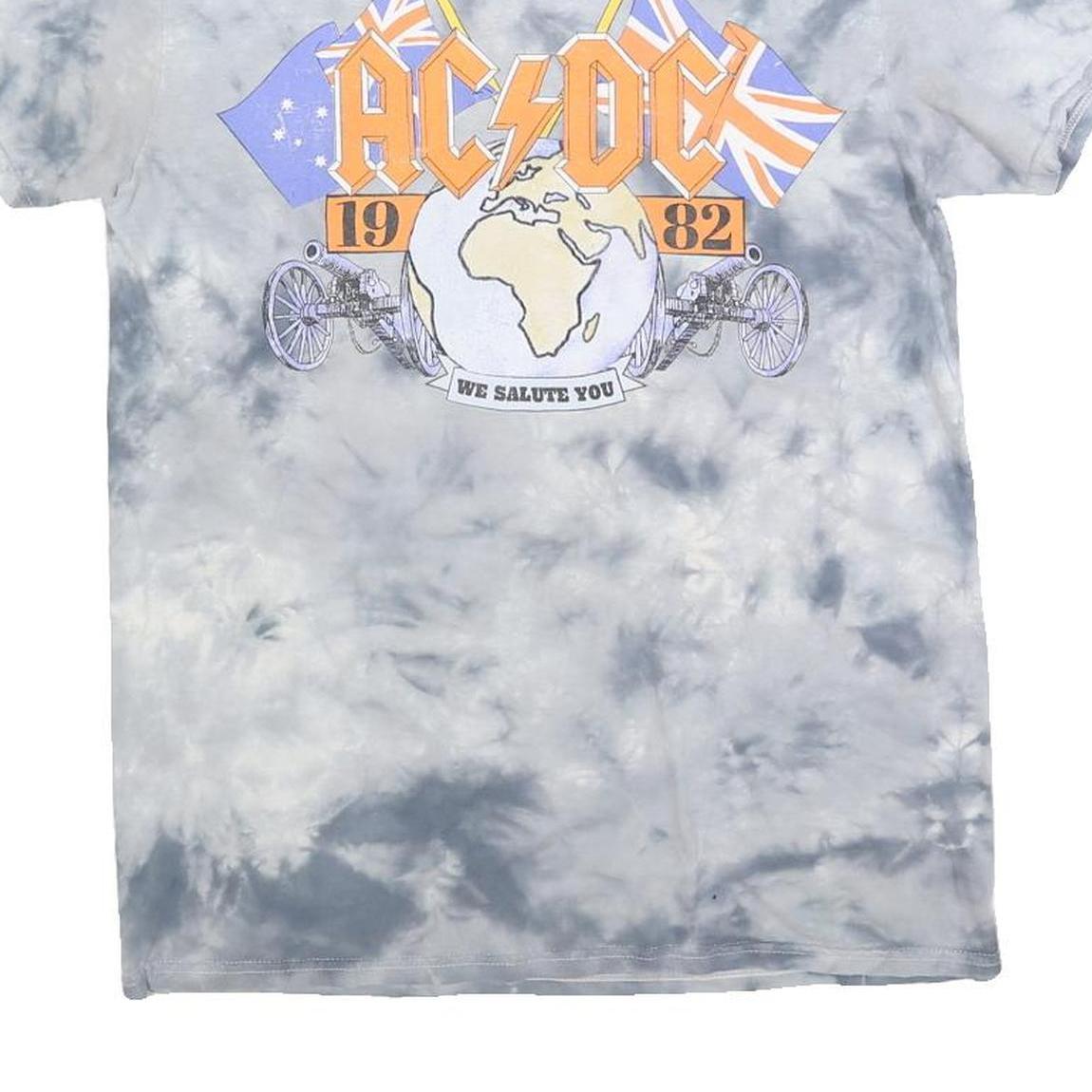ACDC Mens Grey Tie Dye Graphic T-Shirt M Short Sleeve Crew Neck Rock Band