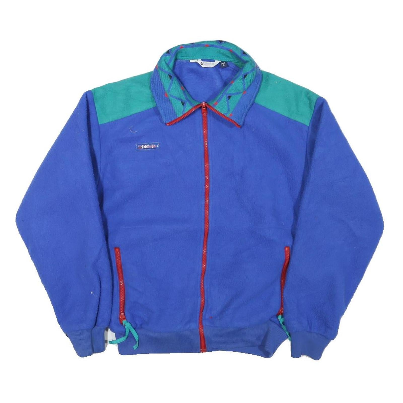 COLUMBIA Mens Blue & Green Retro Polyester Blend Zip Jacket S Fleece Outdoor