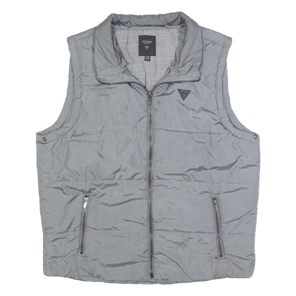 GUESS Mens Grey Zip Jacket XL Polyester Blend Plain Sleeveless Casual