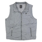 GUESS Mens Grey Zip Jacket XL Polyester Blend Plain Sleeveless Casual