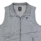 GUESS Mens Grey Zip Jacket XL Polyester Blend Plain Sleeveless Casual