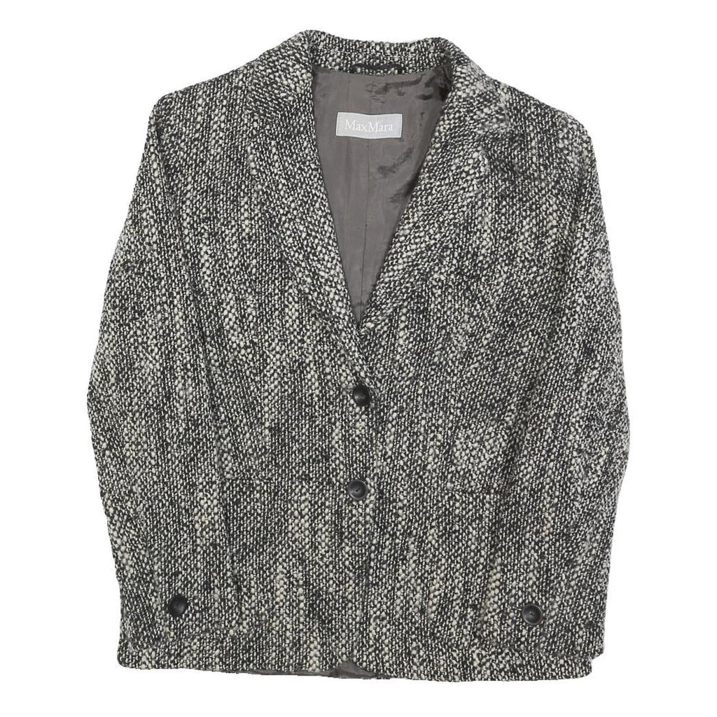 MAX MARA Womens Black & White Wool Blend Button Jacket UK 8 Woven Classic