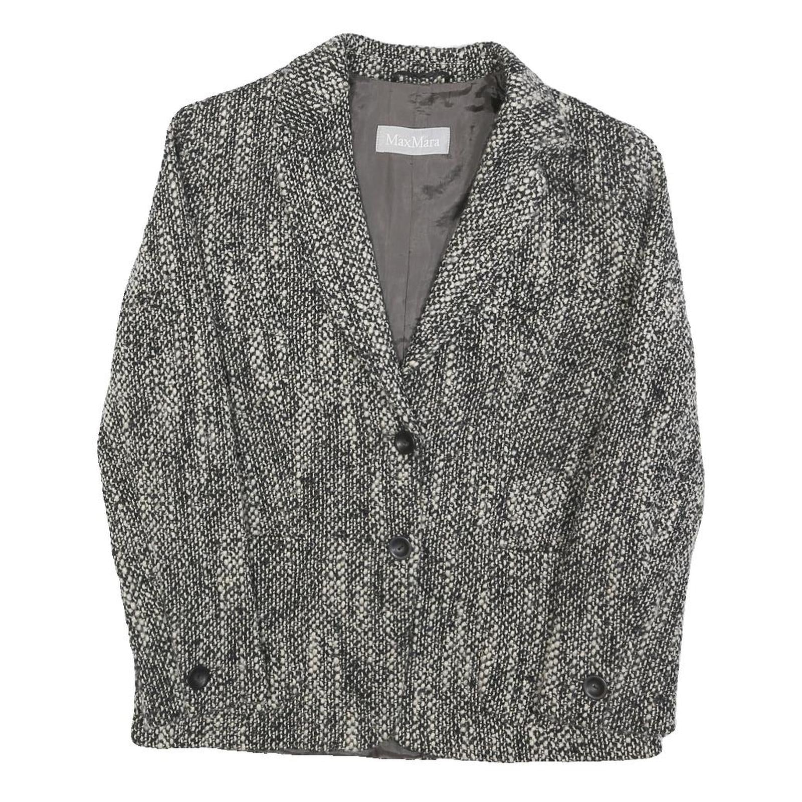 MAX MARA Womens Black & White Wool Blend Button Jacket UK 8 Woven Classic