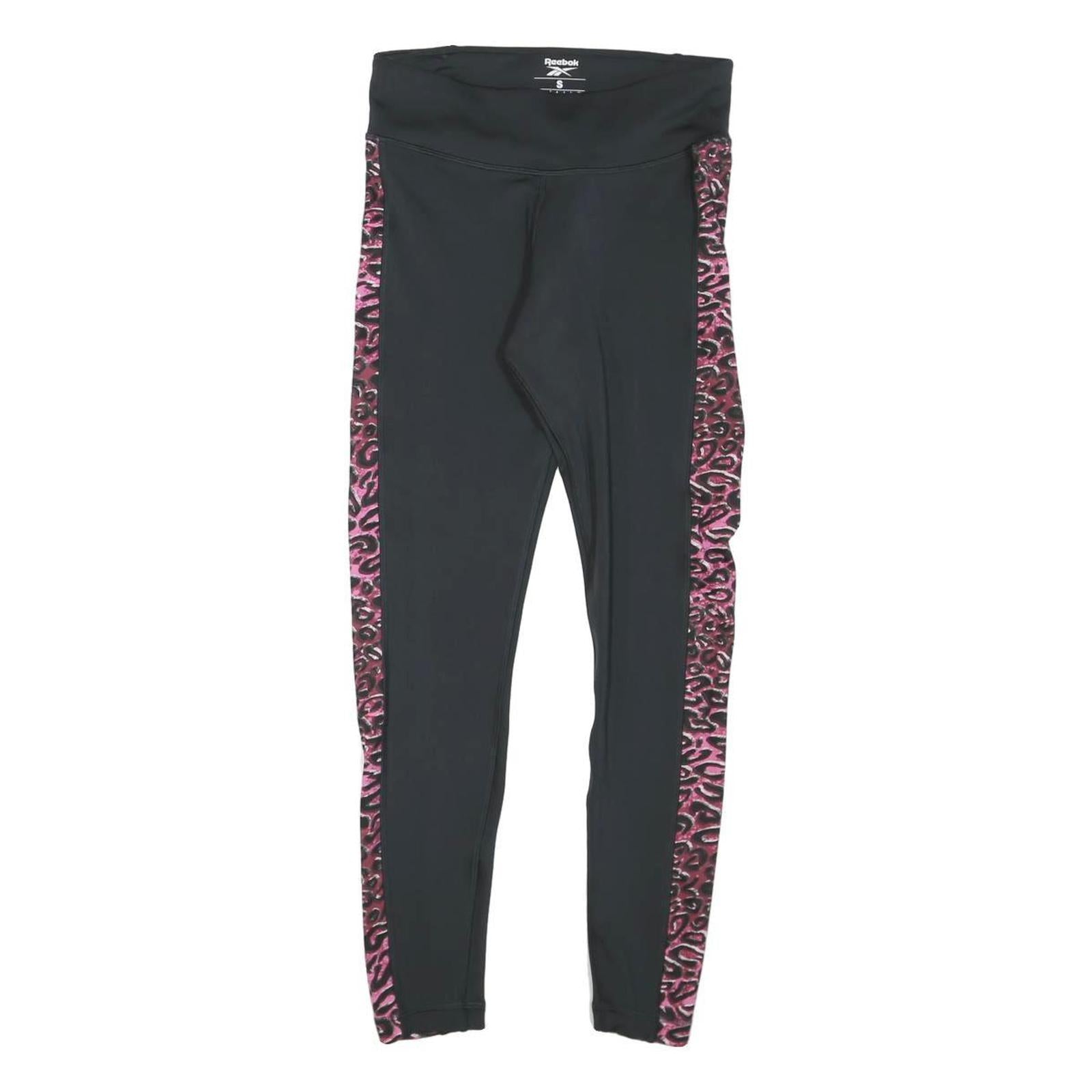 REEBOK Womens Joggers Black & Pink Animal Print Slim Tapered S W26 L26 Fitness