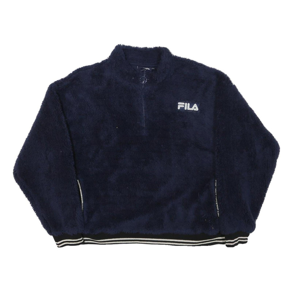 FILA Womens Navy Blue Polyester Blend Zip Jacket 2XL Fleece Casual Outerwear