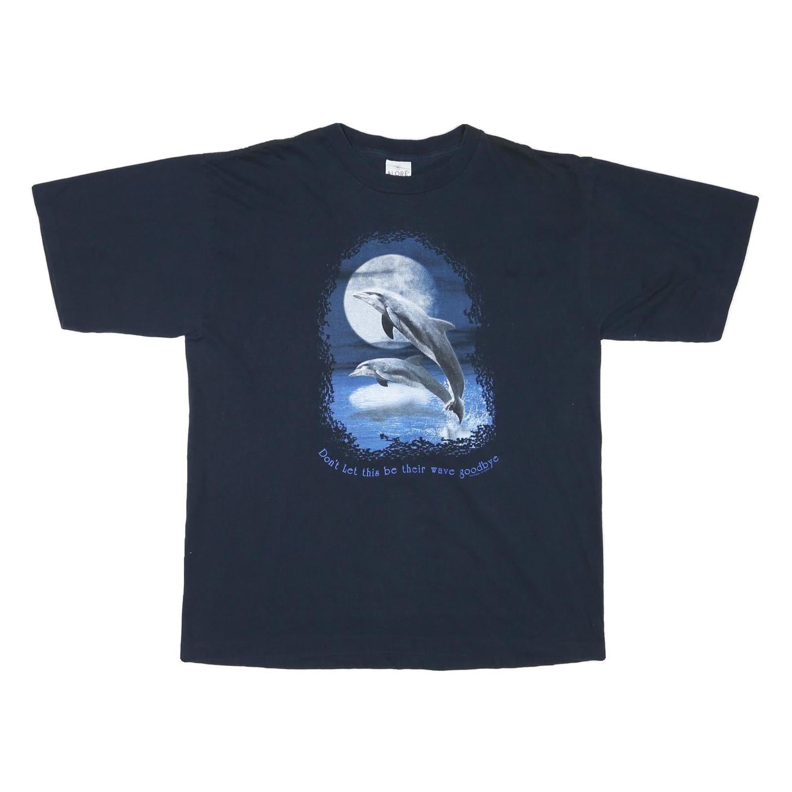 ALORE Mens Black Graphic T-Shirt XL Short Sleeve Crew Neck Moon Dolphins