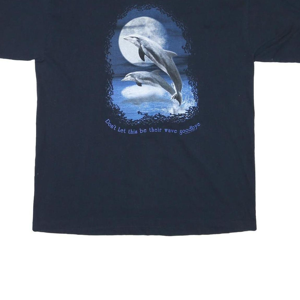 ALORE Mens Black Graphic T-Shirt XL Short Sleeve Crew Neck Moon Dolphins
