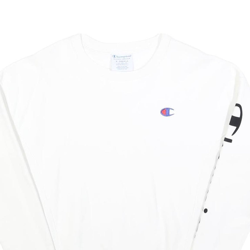 CHAMPION REVERSE WEAVE Mens White Crew Neck Sweatshirt XS Champion Sleeve Logo
