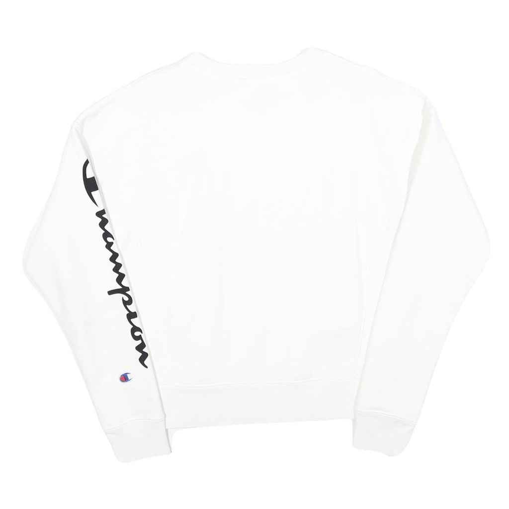 CHAMPION REVERSE WEAVE Mens White Crew Neck Sweatshirt XS Champion Sleeve Logo