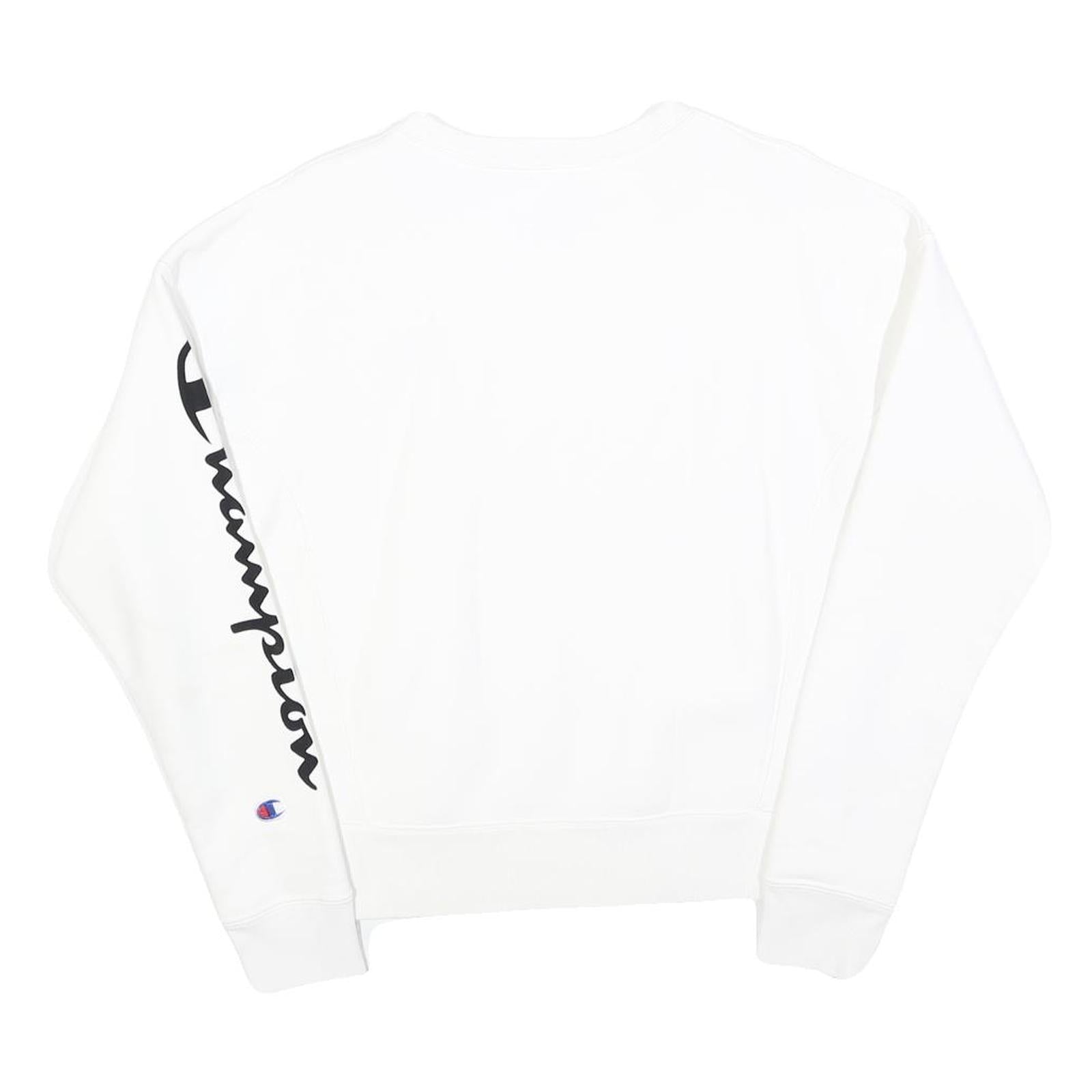 CHAMPION REVERSE WEAVE Mens White Crew Neck Sweatshirt XS Champion Sleeve Logo