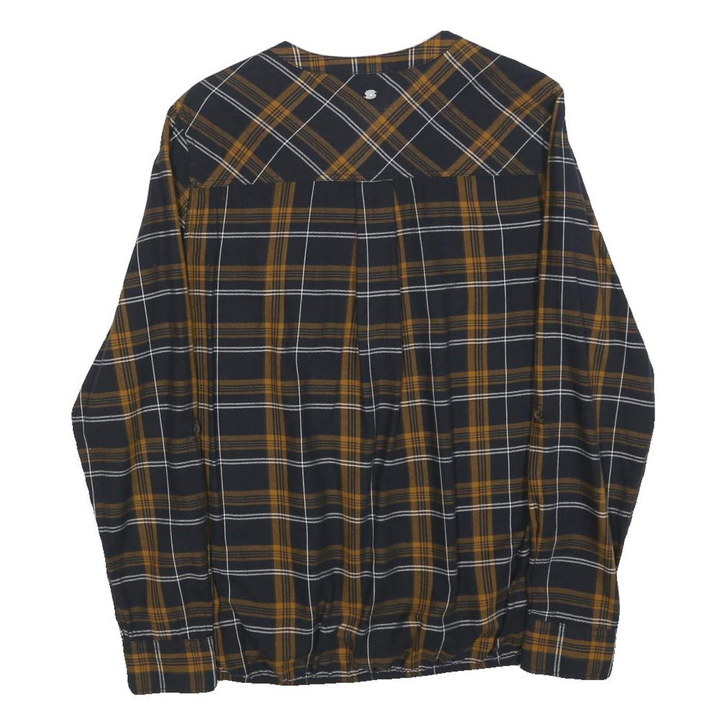 MUSTANG Womens Black & Yellow Checked Shirt Long Sleeve V-Neck Button S Casual