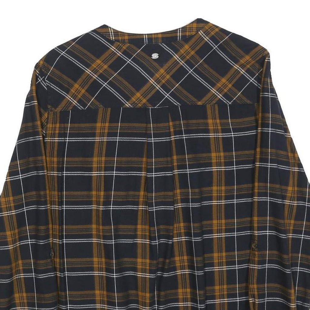 MUSTANG Womens Black & Yellow Checked Shirt Long Sleeve V-Neck Button S Casual