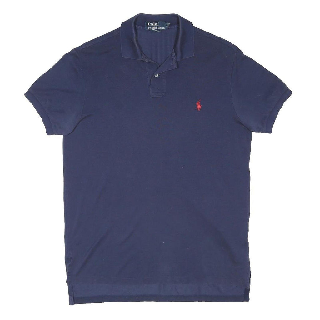 POLO RALPH LAUREN Mens Blue & Red Polo Shirt Short Sleeve Plain M Cotton Blend