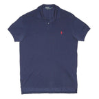 POLO RALPH LAUREN Mens Blue & Red Polo Shirt Short Sleeve Plain M Cotton Blend