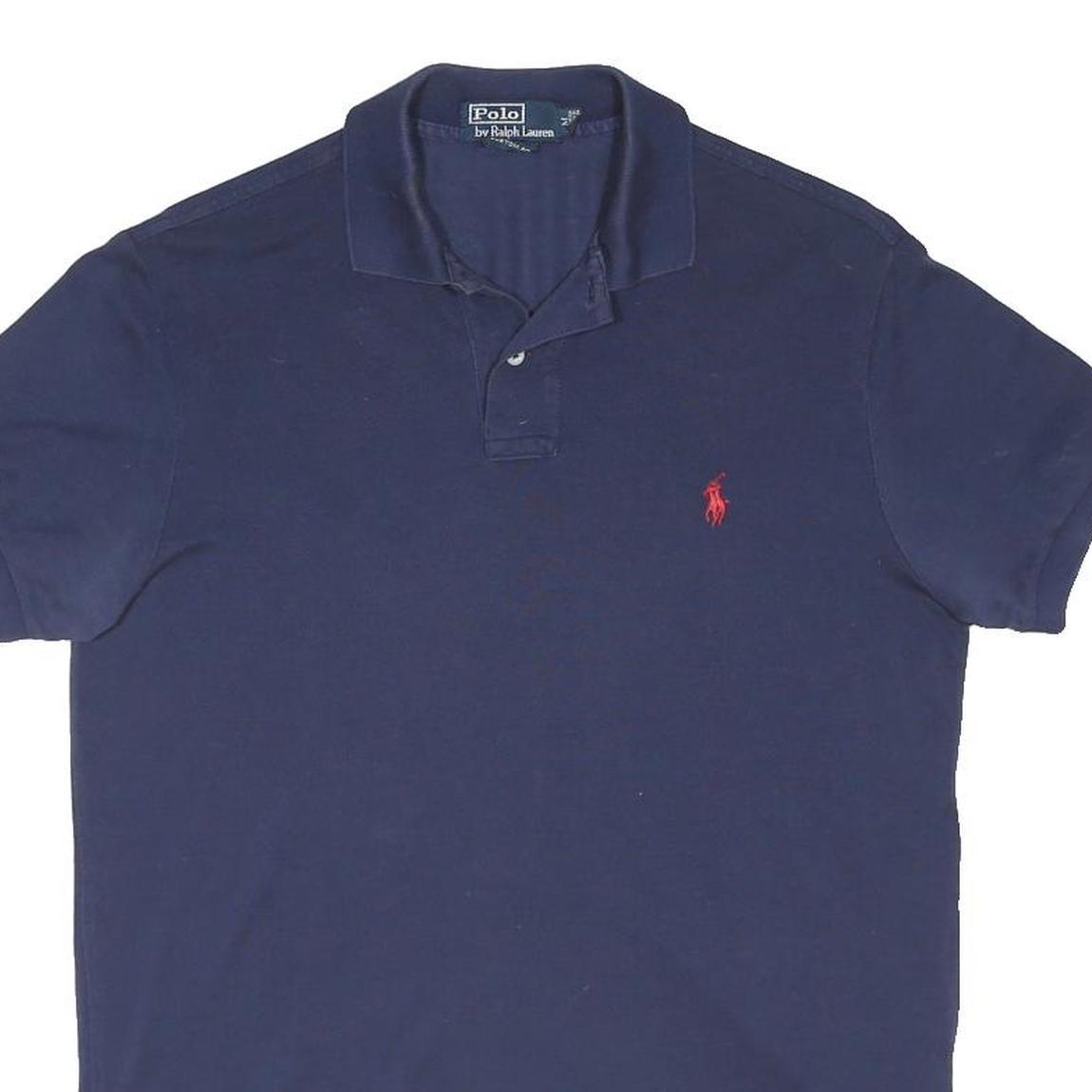 POLO RALPH LAUREN Mens Blue & Red Polo Shirt Short Sleeve Plain M Cotton Blend