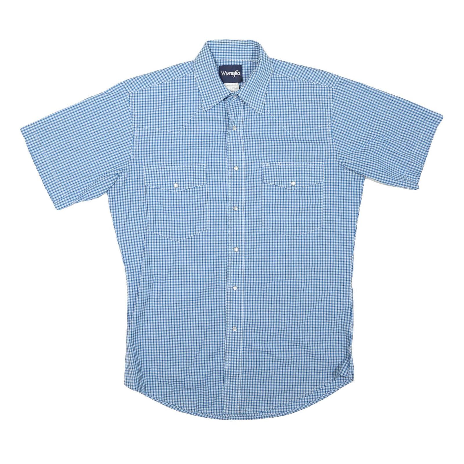 WRANGLER Mens Blue & White Check Shirt M Casual Button Pocket Retro