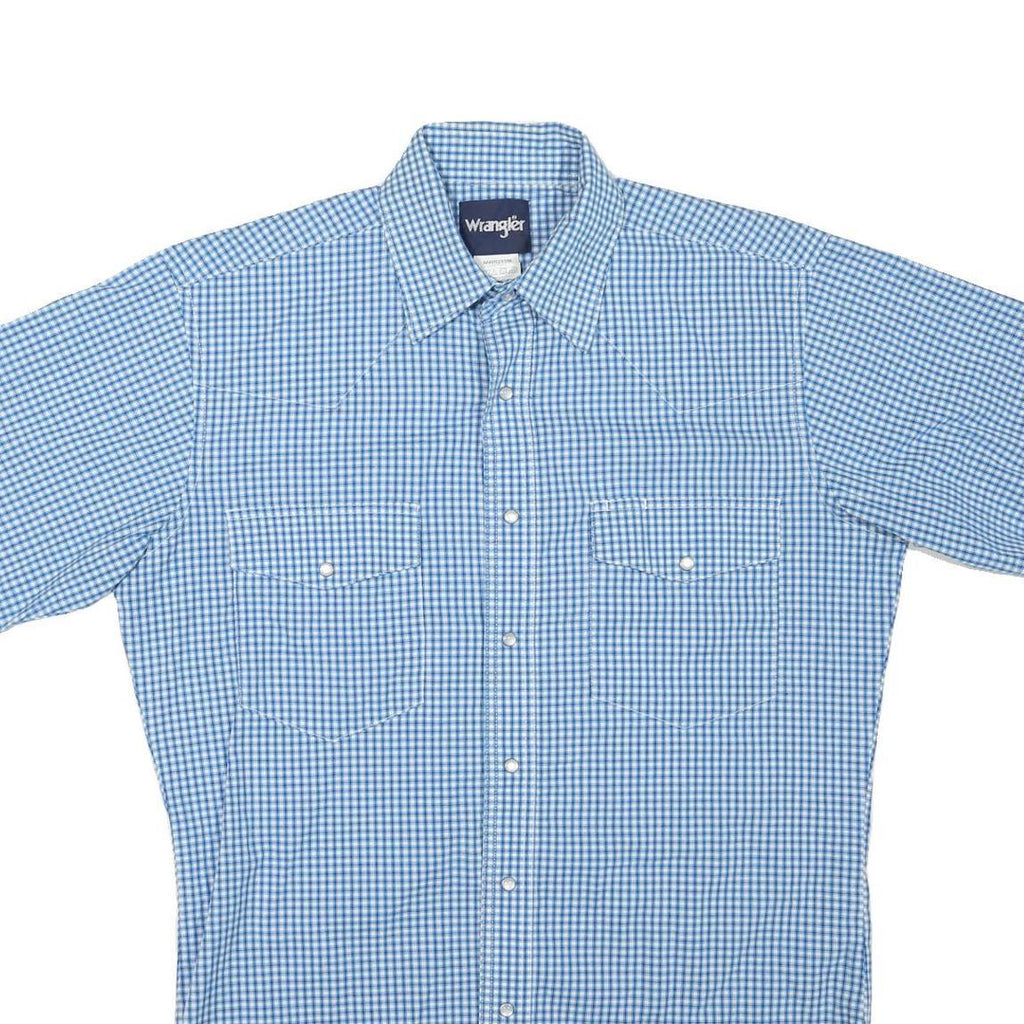 WRANGLER Mens Blue & White Check Shirt M Casual Button Pocket Retro