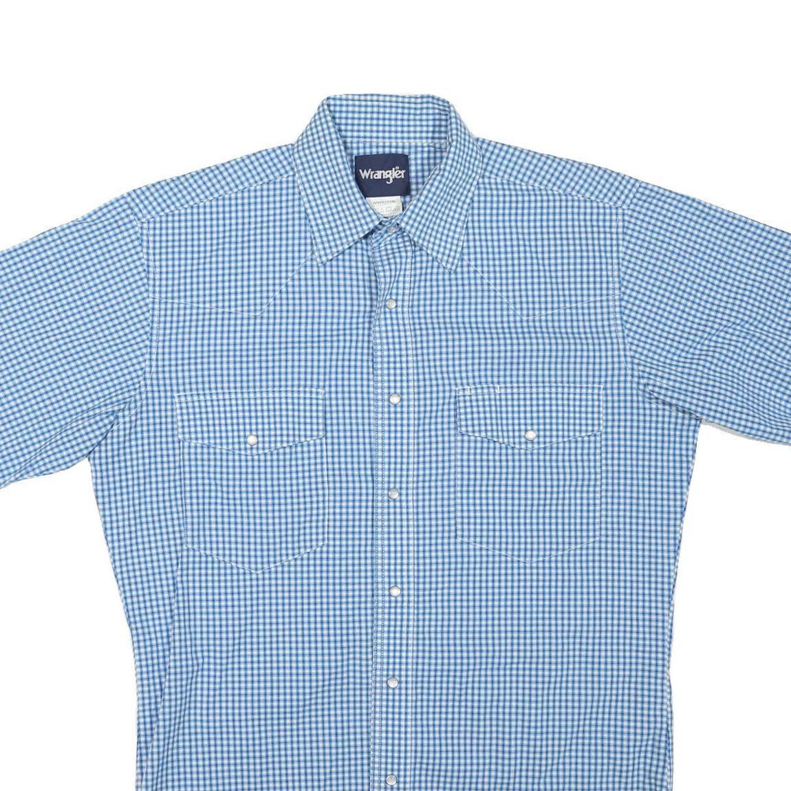 WRANGLER Mens Blue & White Check Shirt M Casual Button Pocket Retro