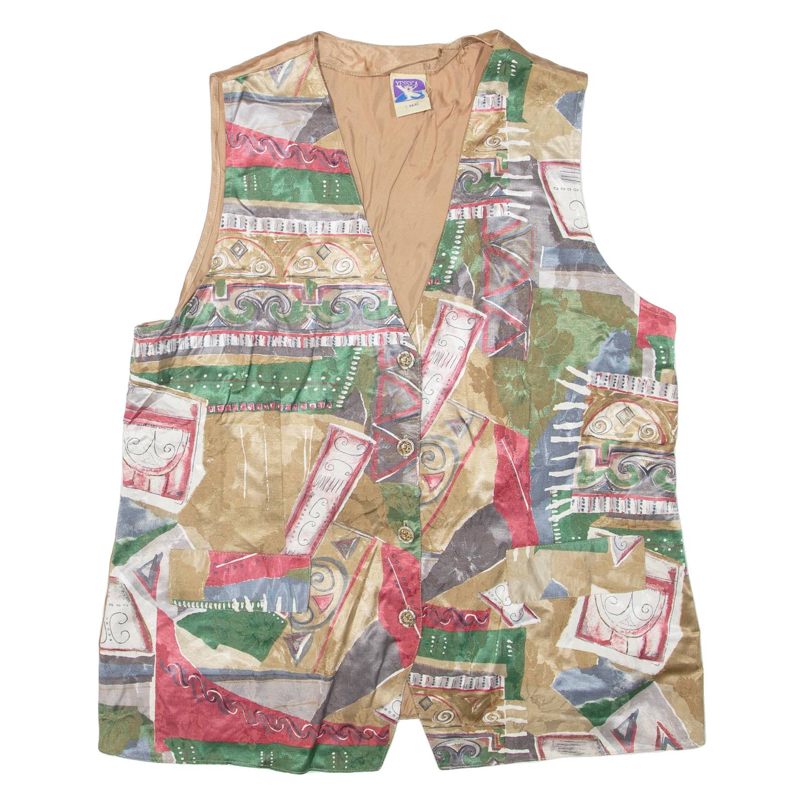 YESSICA Womens Waistcoat Brown Crazy Pattern L