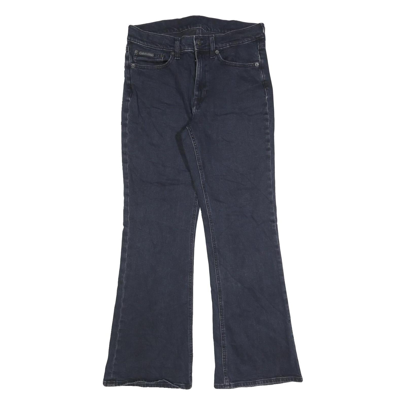 CALVIN KLEIN Womens Jeans Black Regular Flared Denim Dark W30 L30 Zip Cotton