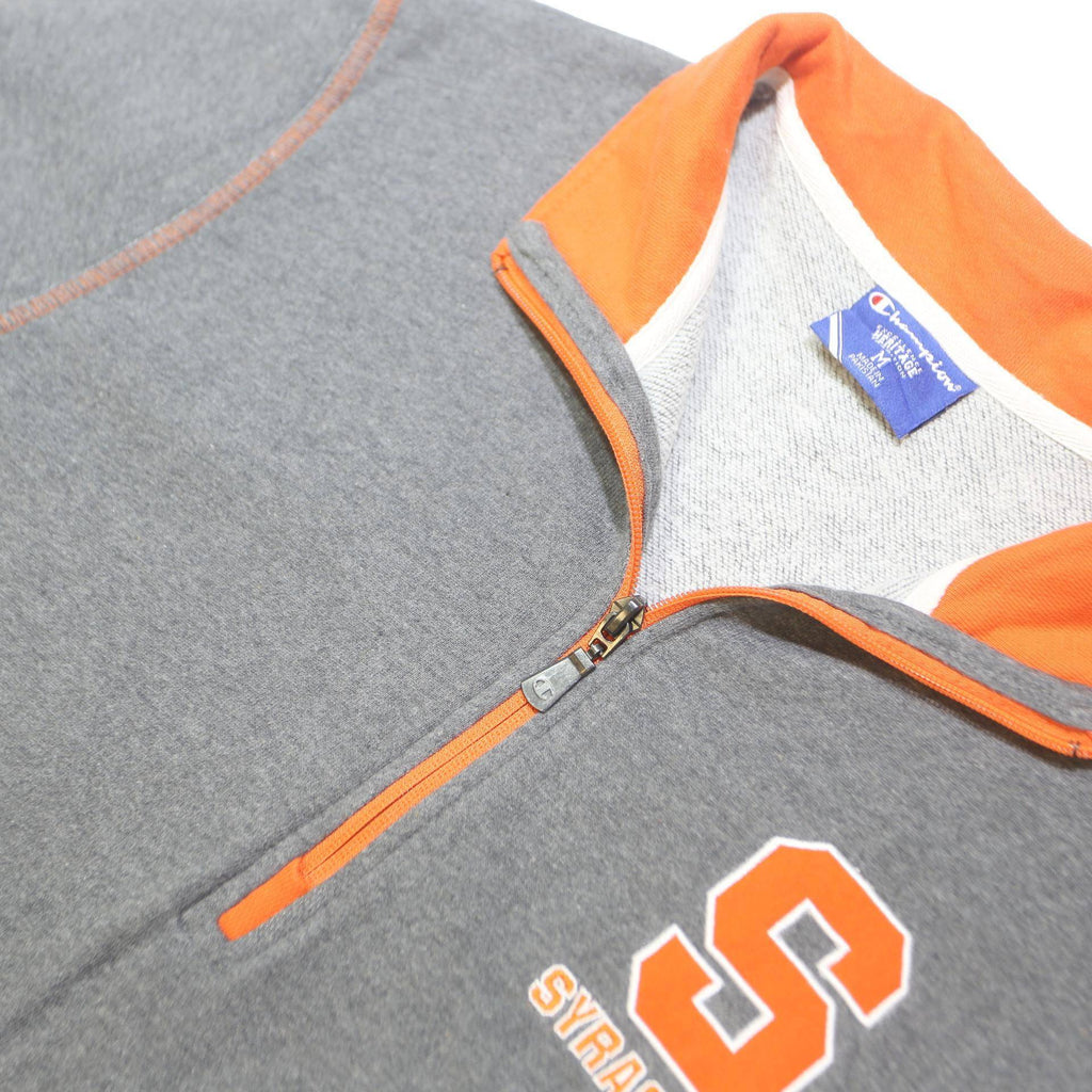 CHAMPION Mens Grey & Orange Syracuse 1/4 Zip Sweatshirt M Cotton Blend Pullover