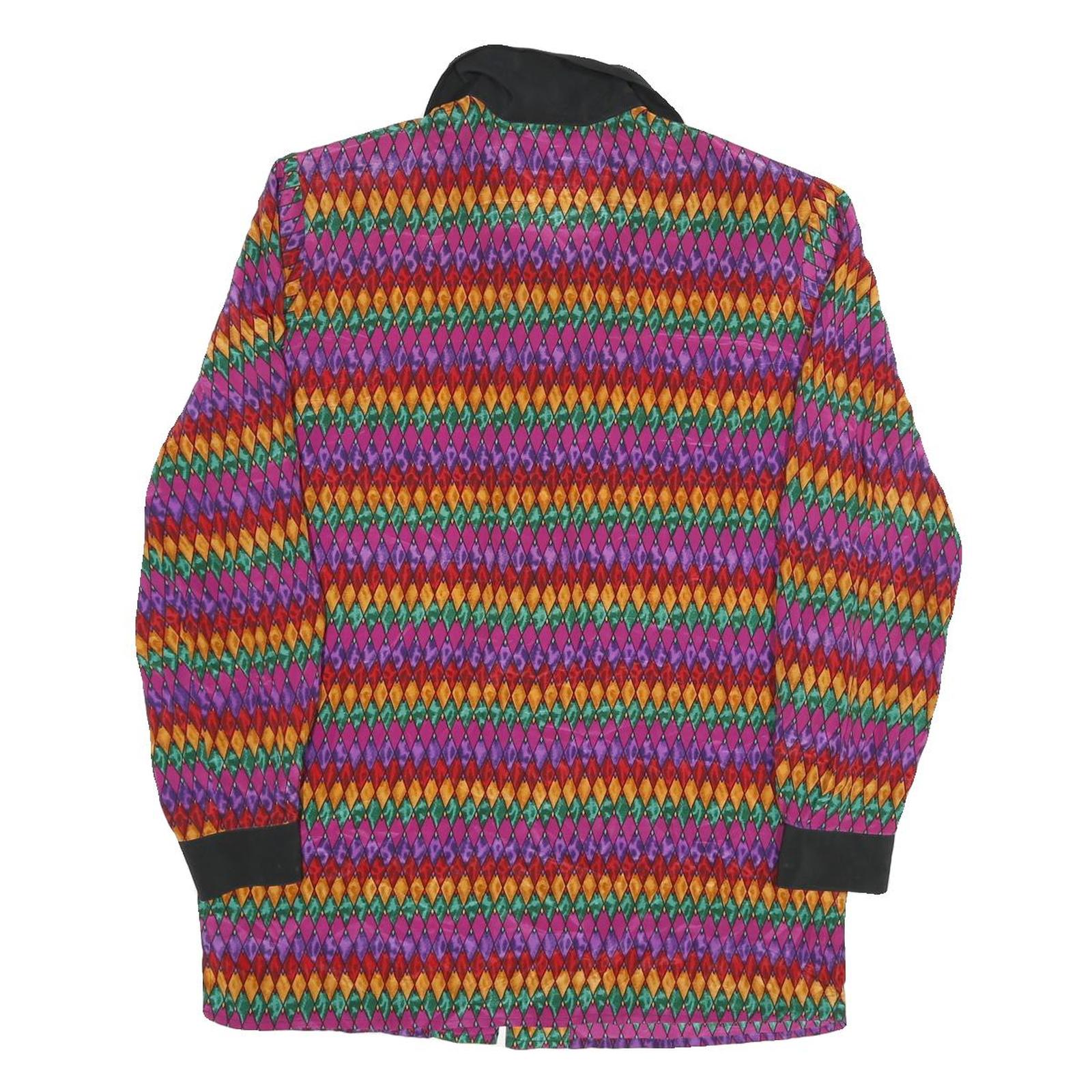 JKS DESIGN Womens Purple Orange Green Printed Long Sleeve Collared Silk Shirt UK