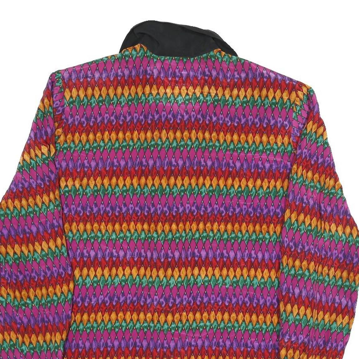 JKS DESIGN Womens Purple Orange Green Printed Long Sleeve Collared Silk Shirt UK