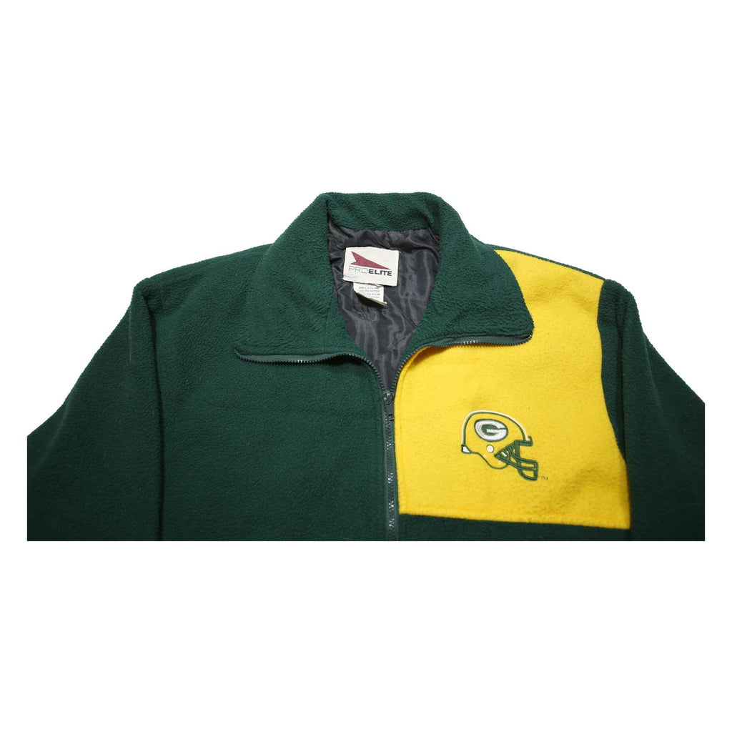 PRO ELITE Womens Green & Yellow Sports Team Zip Jacket L Polyester Plain Warm