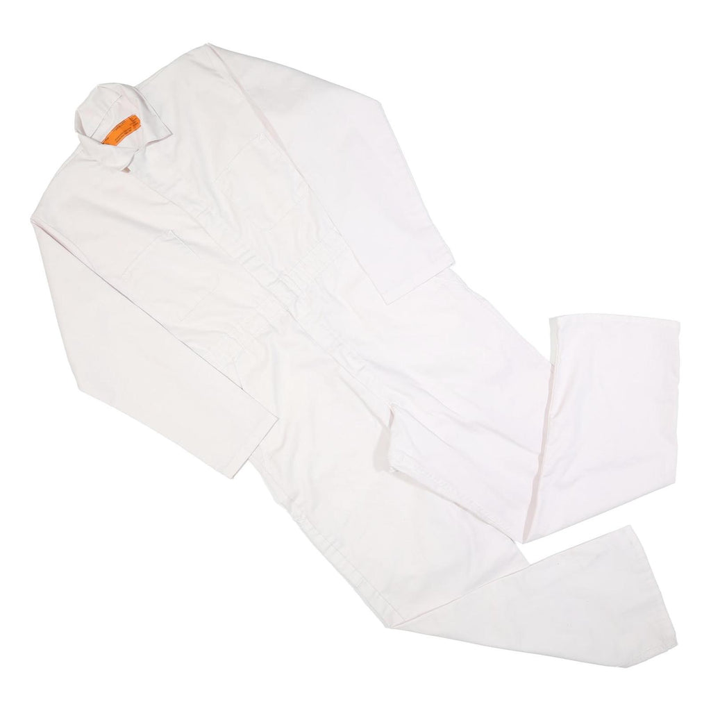 Mens White Cotton Blend Dungarees L W38 L30 Long Sleeve Button Closure Plain