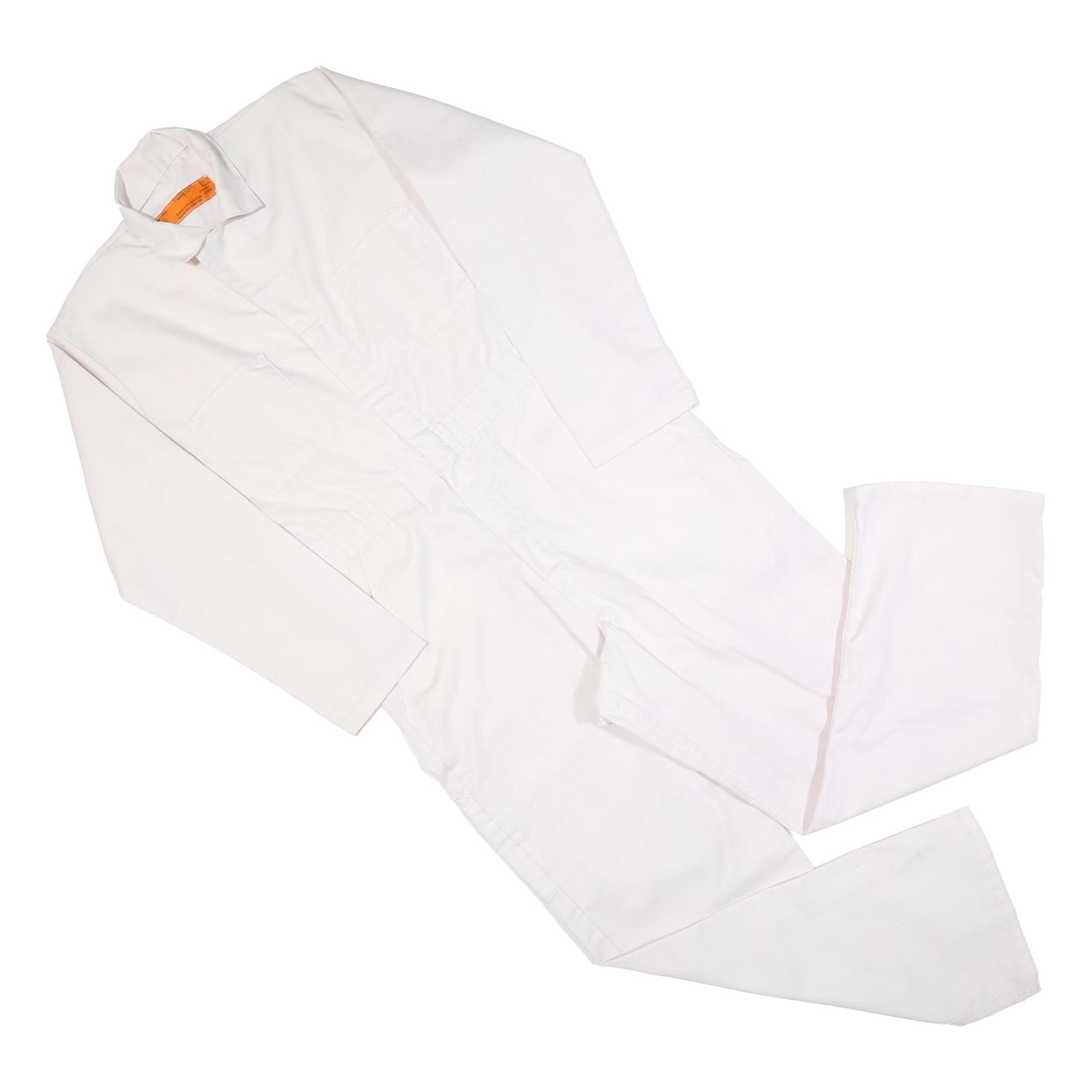 Mens White Cotton Blend Dungarees L W38 L30 Long Sleeve Button Closure Plain