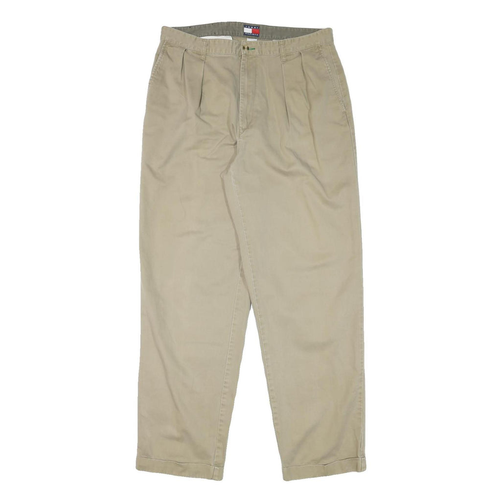 TOMMY HILFIGER Mens Cotton Blend Beige Relaxed Straight Trousers W36 L34 Casual