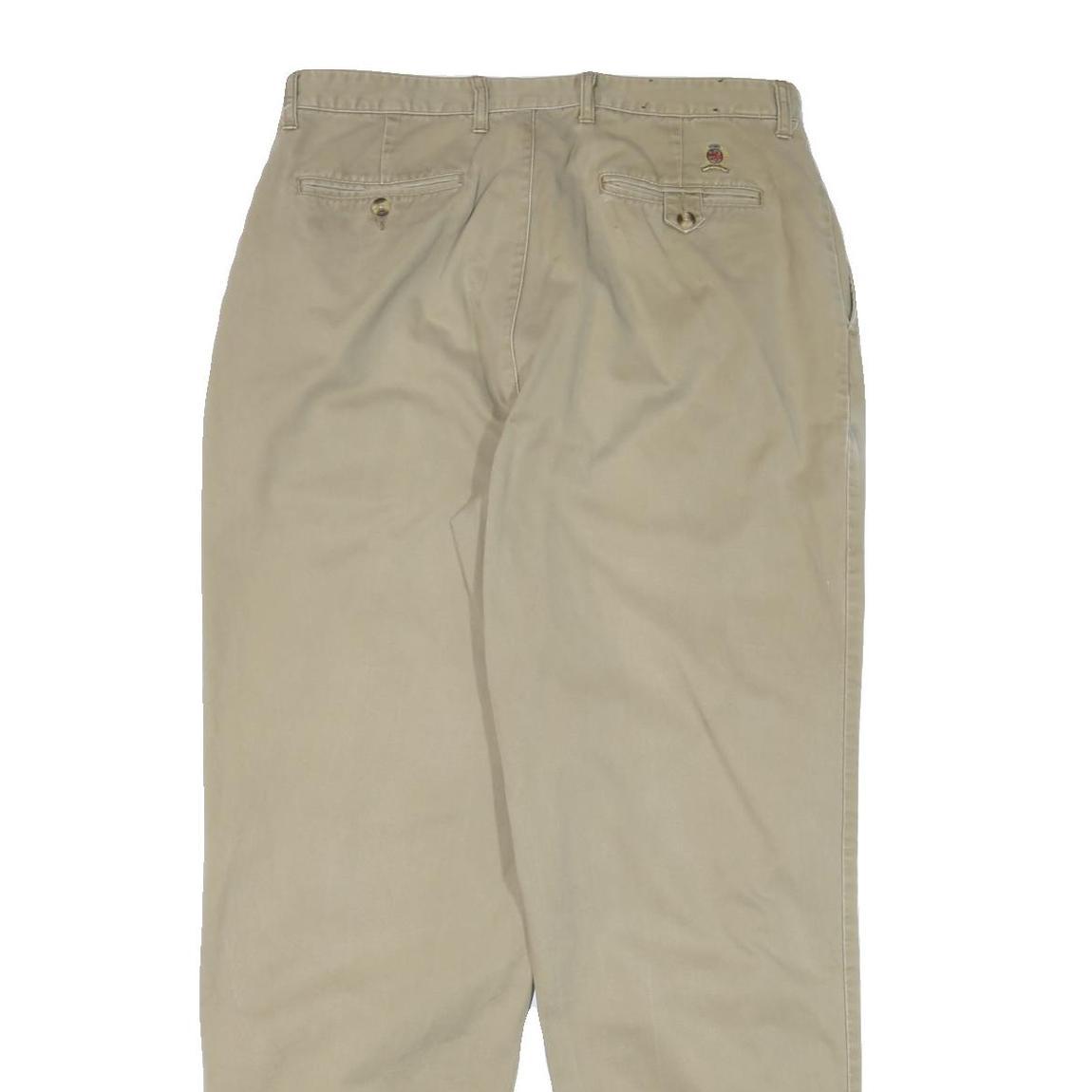 TOMMY HILFIGER Mens Cotton Blend Beige Relaxed Straight Trousers W36 L34 Casual