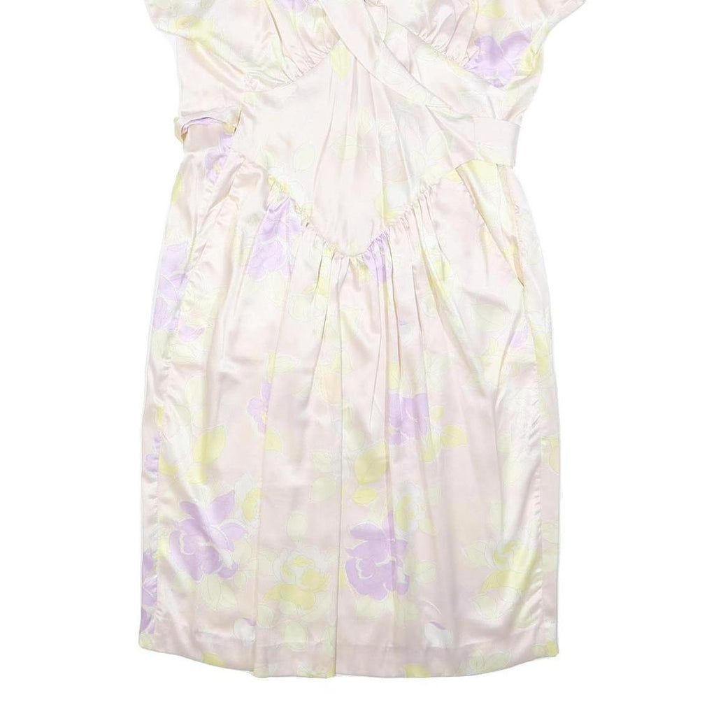 WALLIS Womens Cream & Lilac Floral Day Dress Polyester Short Sleeve Midi M