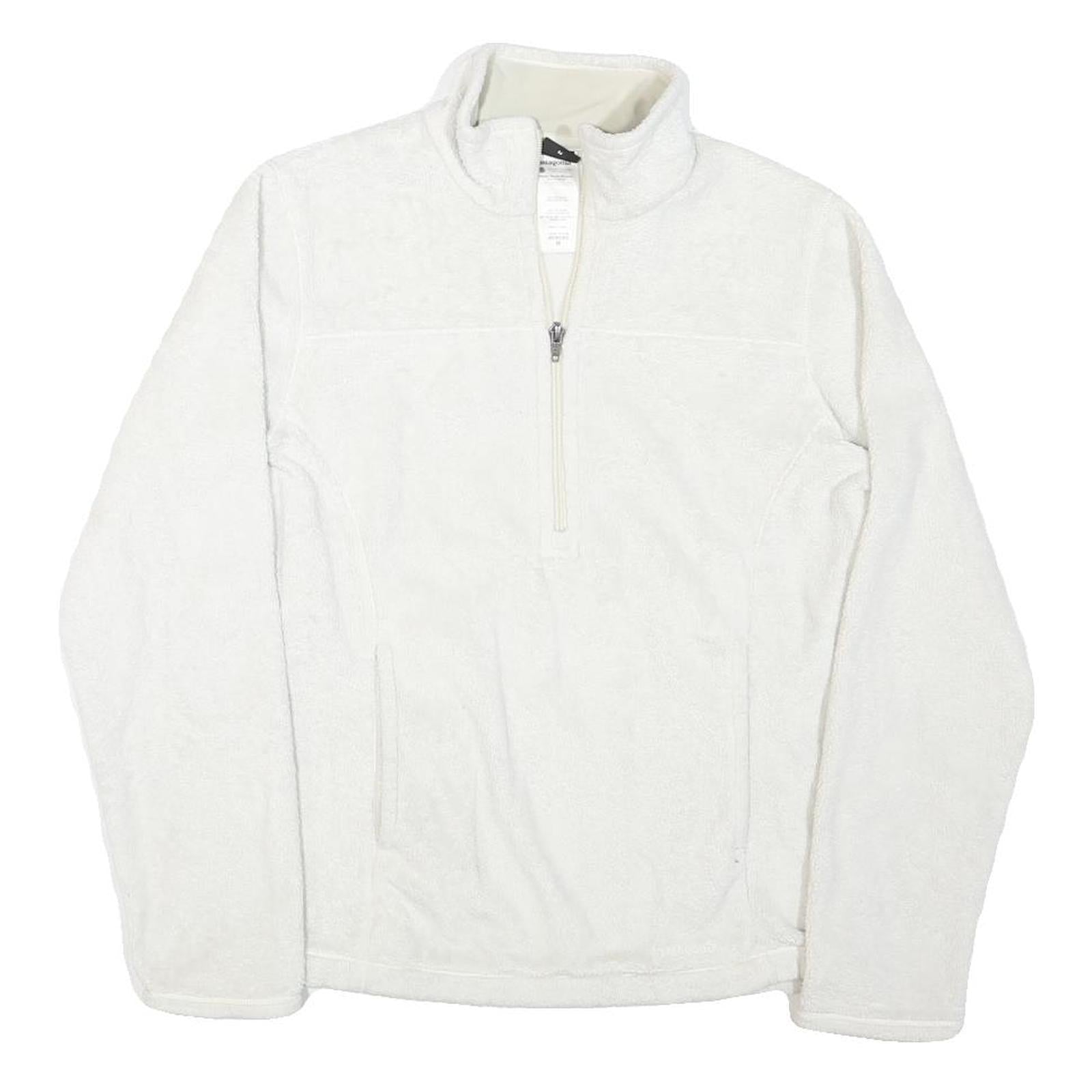 PATAGONIA Womens White Fleece Jacket M Polyester Blend Zip Plain Warm Outdoor