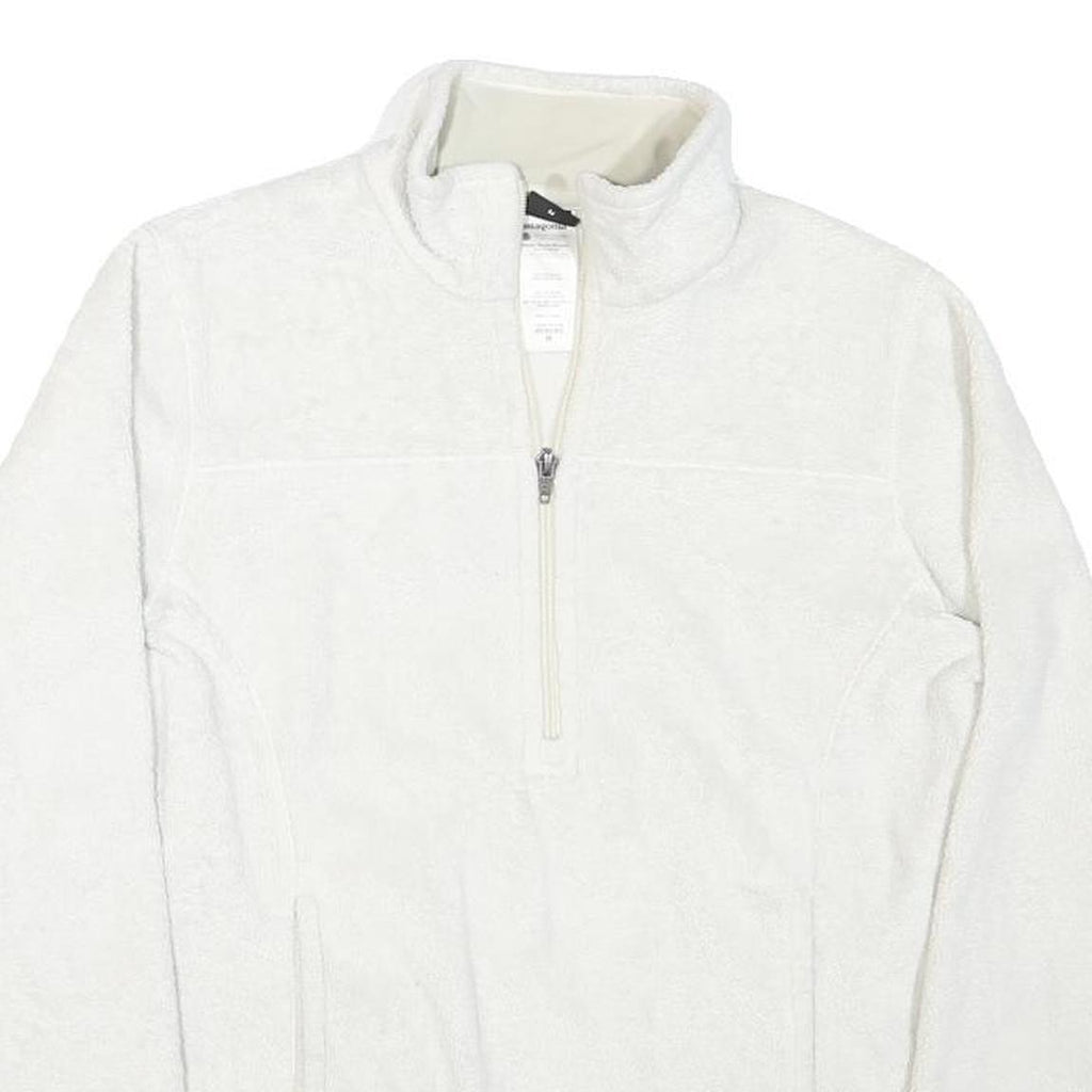 PATAGONIA Womens White Fleece Jacket M Polyester Blend Zip Plain Warm Outdoor