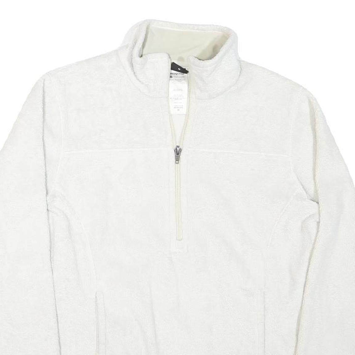 PATAGONIA Womens White Fleece Jacket M Polyester Blend Zip Plain Warm Outdoor