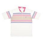 CANADIAN OPEN Mens White & Beige Striped XL Cotton Blend Polo Shirt Short Sleeve