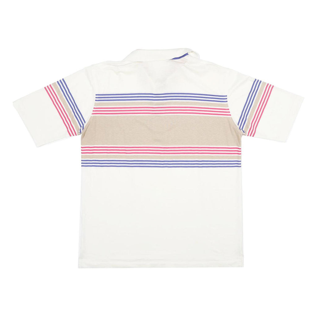 CANADIAN OPEN Mens White & Beige Striped XL Cotton Blend Polo Shirt Short Sleeve