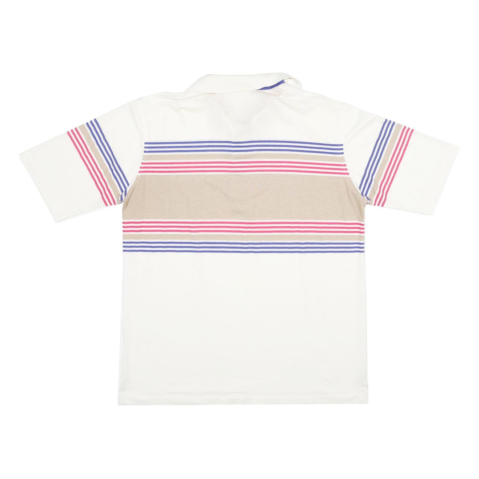 CANADIAN OPEN Mens White & Beige Striped XL Cotton Blend Polo Shirt Short Sleeve
