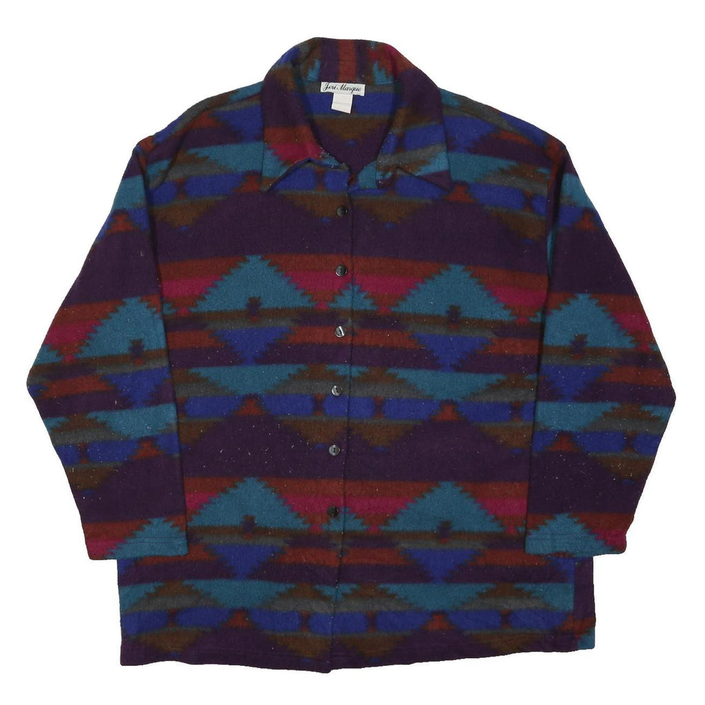 JERI MARQUE Womens Purple Blue Red Button Jacket L Polyester Blend Patterned