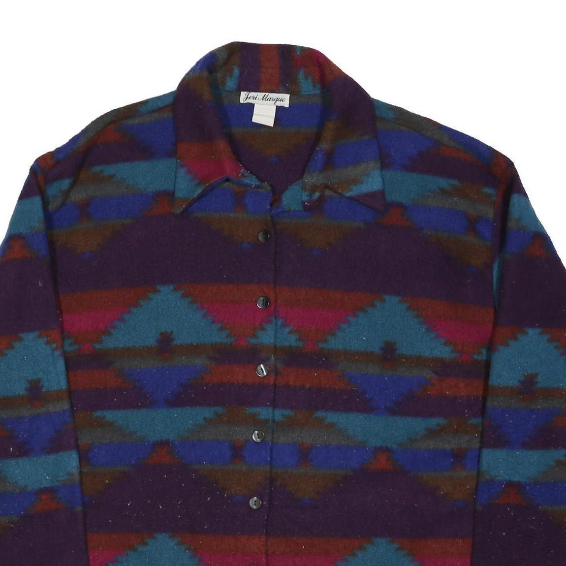 JERI MARQUE Womens Purple Blue Red Button Jacket L Polyester Blend Patterned