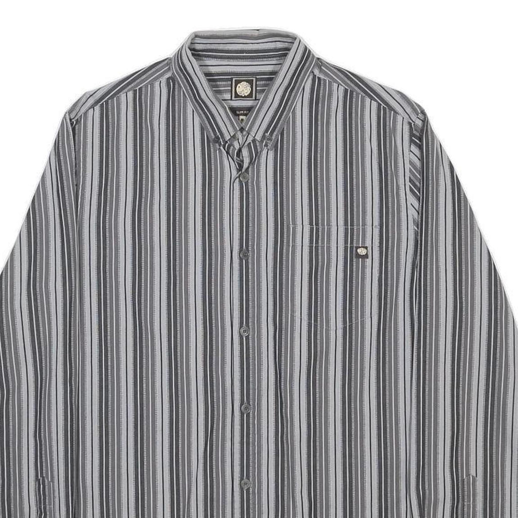 PRETTY GREEN Mens Grey Striped Shirt M Cotton Classic Button-Down Collar Long