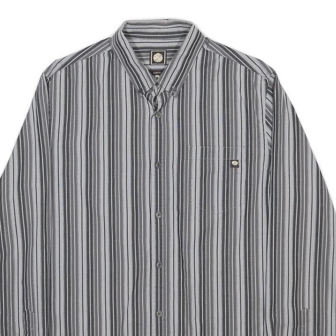 PRETTY GREEN Mens Grey Striped Shirt M Cotton Classic Button-Down Collar Long